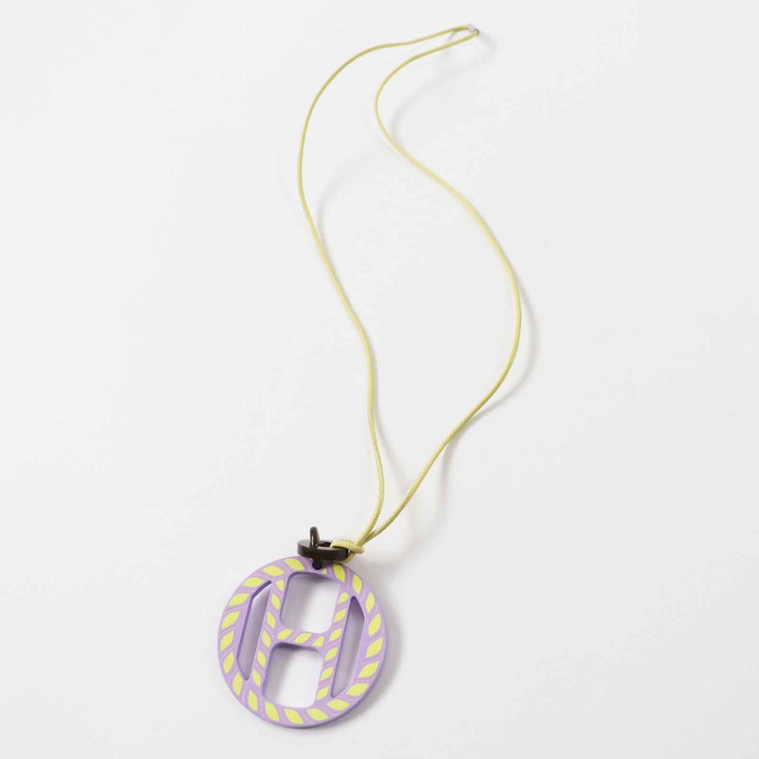 HERMES Necklace Main: Buffalo horn Lavender Yellow H Equip Women Used Authentic