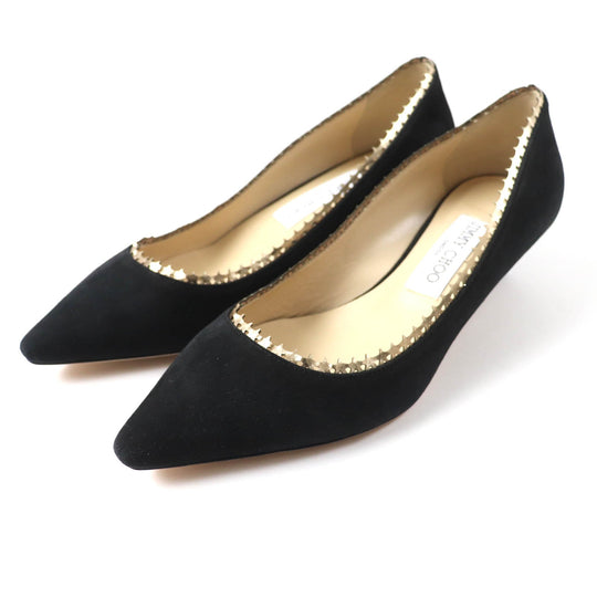 JIMMY CHOO pumps Main: Suede leather Black gold Women 37 Used Authentic