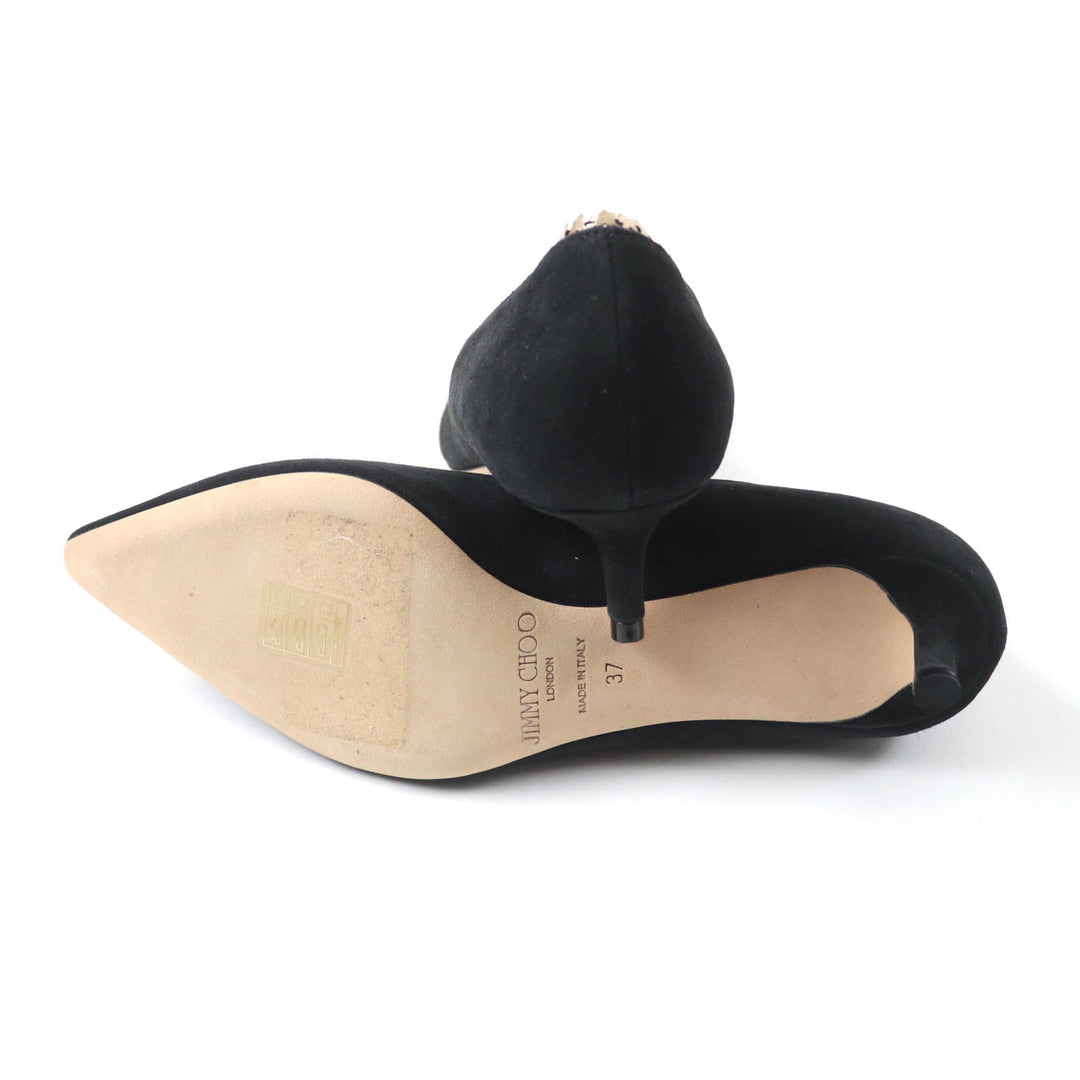 JIMMY CHOO pumps Main: Suede leather Black gold Women 37 Used Authentic