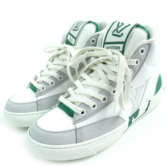 LOUIS VUITTON High cut sneakers Main: Leather White Green Gray Charlie line Women 35 Used Authentic