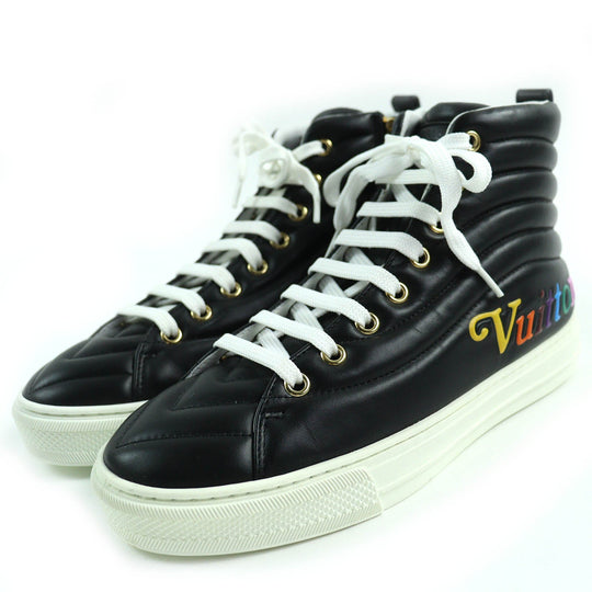 LOUIS VUITTON High cut sneakers Main: Leather Black White Stellar line Women 36 1/2 Used Authentic