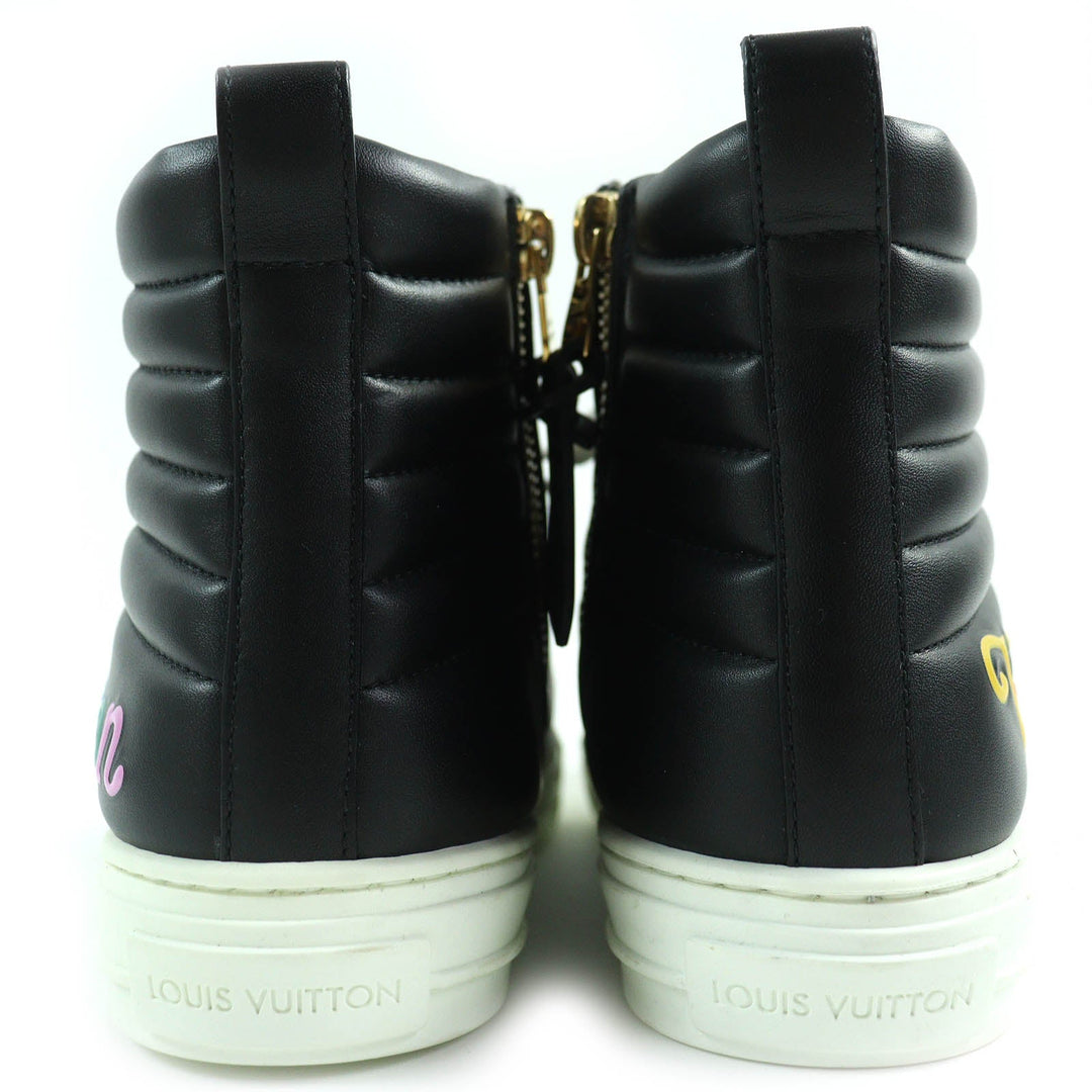 LOUIS VUITTON High cut sneakers Main: Leather Black White Stellar line Women 36 1/2 Used Authentic