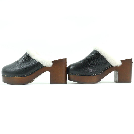 CHANEL Sandals G35368 Main: Sheepskin, Part: Wood Black white brown Women 36 Used Authentic