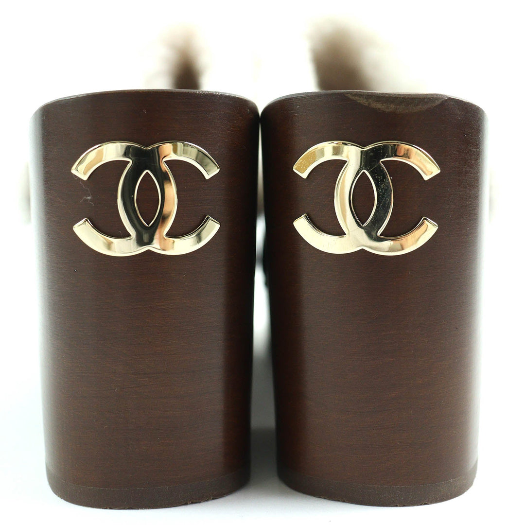 CHANEL Sandals G35368 Main: Sheepskin, Part: Wood Black white brown Women 36 Used Authentic