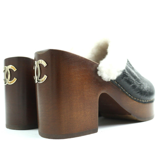 CHANEL Sandals G35368 Main: Sheepskin, Part: Wood Black white brown Women 36 Used Authentic