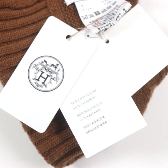 HERMES Knit cap 232105N Main: Wool 56%, Main: Cashmere 44% CARAMEL mens L Used Authentic