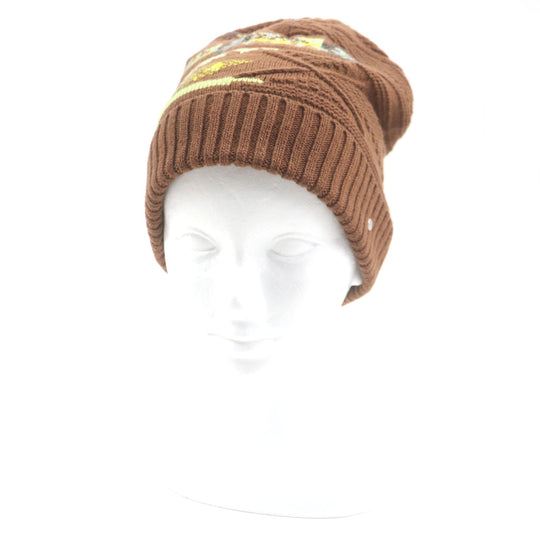 HERMES Knit cap 232105N Main: Wool 56%, Main: Cashmere 44% CARAMEL mens L Used Authentic