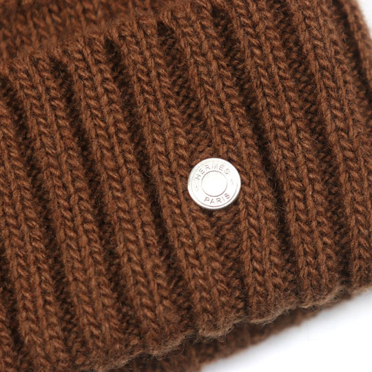 HERMES Knit cap 232105N Main: Wool 56%, Main: Cashmere 44% CARAMEL mens L Used Authentic