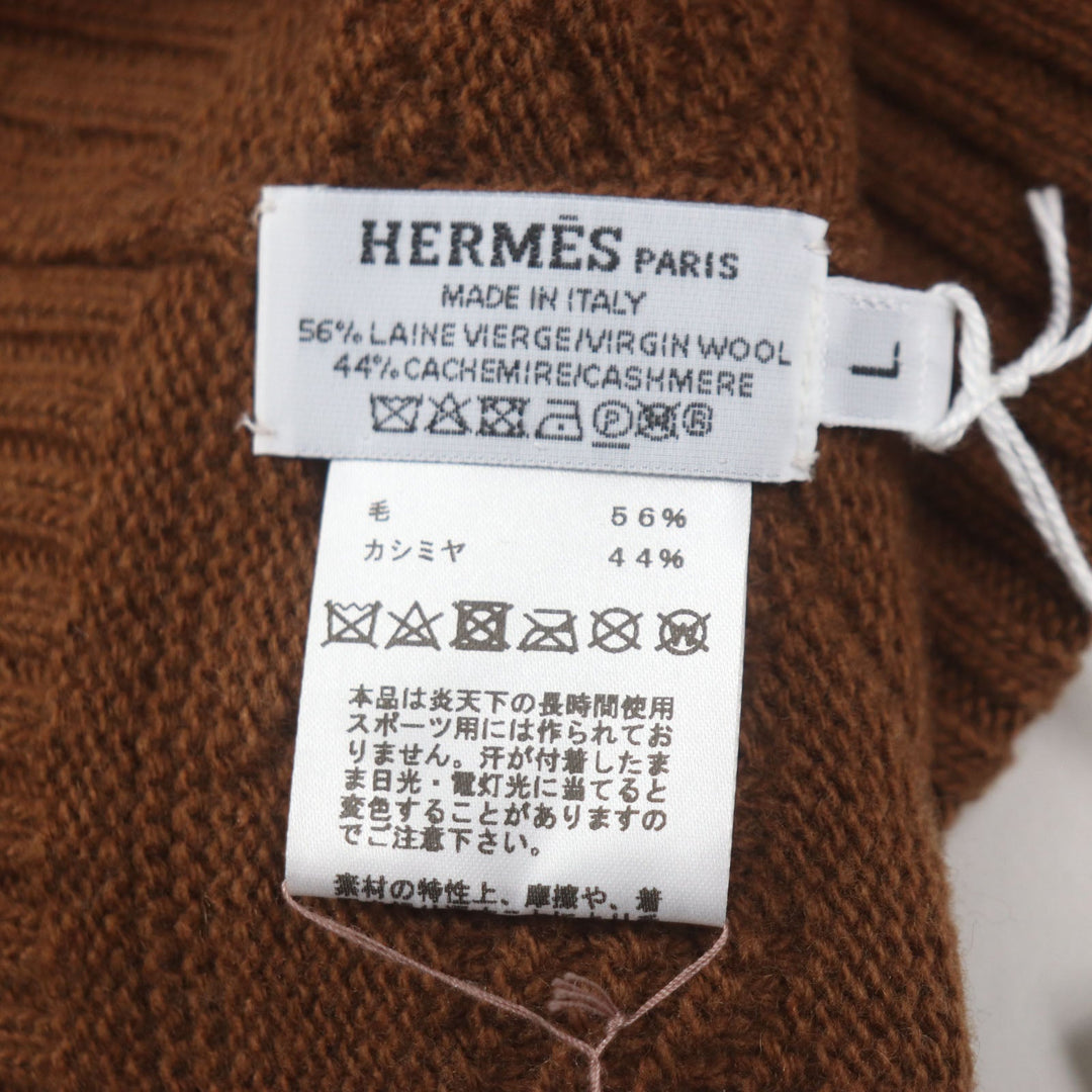 HERMES Knit cap 232105N Main: Wool 56%, Main: Cashmere 44% CARAMEL mens L Used Authentic