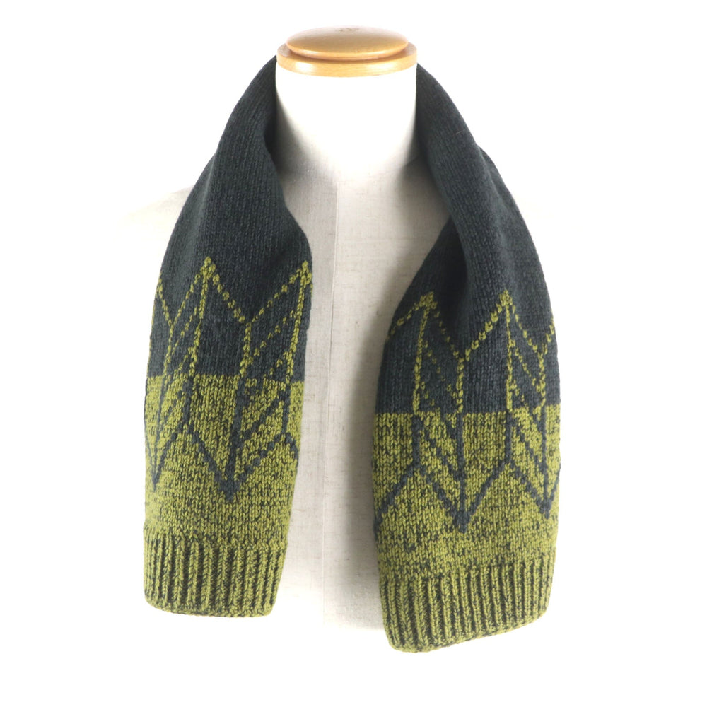 HERMES Scarf Main: 70% wool, Main: 30% cashmere Green Dark Gray mens Used Authentic