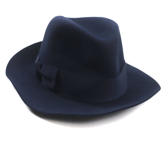 HERMES hat Outer: 100% wool, Part: 60% rayon, Part: 40% cotton, Lining: 100% silk, Leather part: cowhide Navy mens 56 Used Authentic