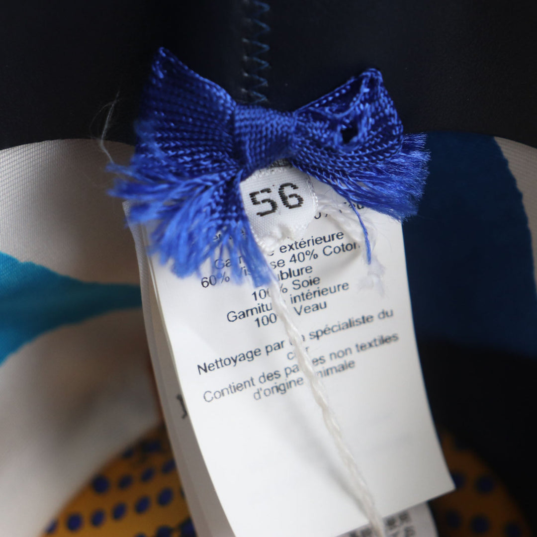 HERMES hat Outer: 100% wool, Part: 60% rayon, Part: 40% cotton, Lining: 100% silk, Leather part: cowhide Navy mens 56 Used Authentic