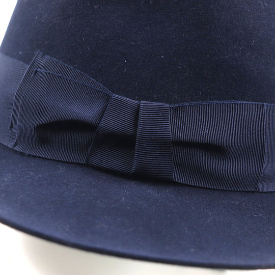 HERMES hat Outer: 100% wool, Part: 60% rayon, Part: 40% cotton, Lining: 100% silk, Leather part: cowhide Navy mens 56 Used Authentic