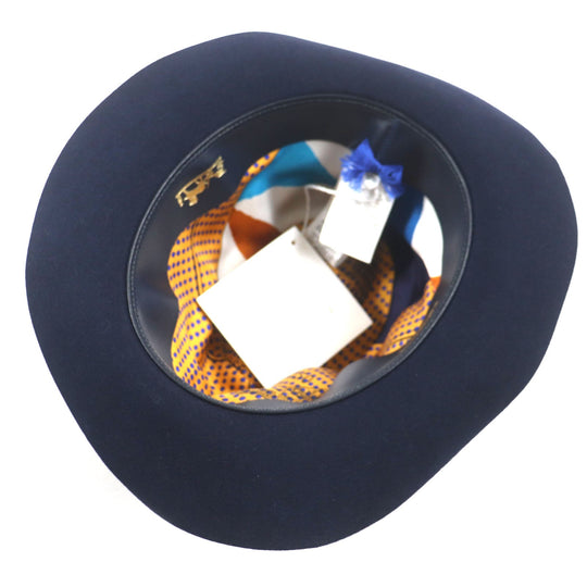 HERMES hat Outer: 100% wool, Part: 60% rayon, Part: 40% cotton, Lining: 100% silk, Leather part: cowhide Navy mens 56 Used Authentic