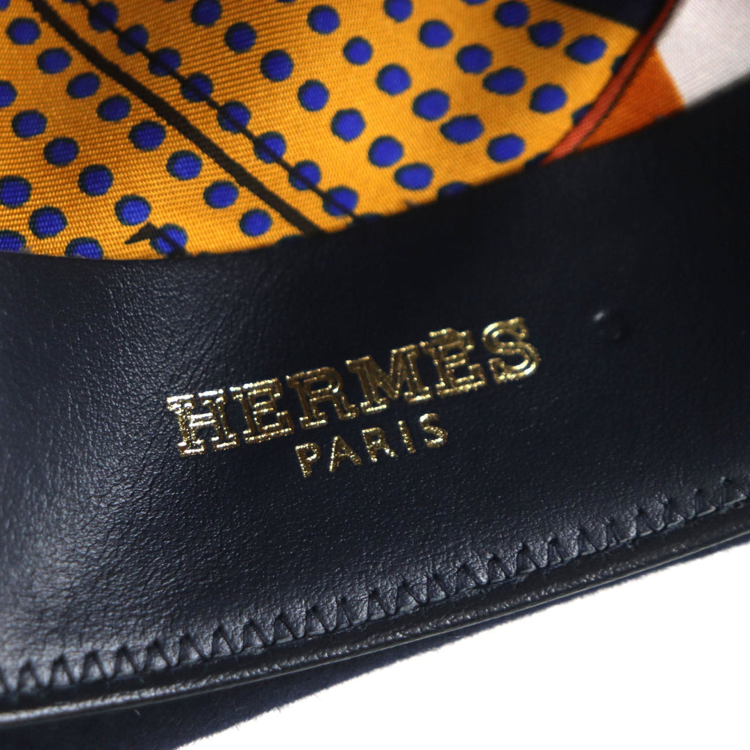 HERMES hat Outer: 100% wool, Part: 60% rayon, Part: 40% cotton, Lining: 100% silk, Leather part: cowhide Navy mens 56 Used Authentic