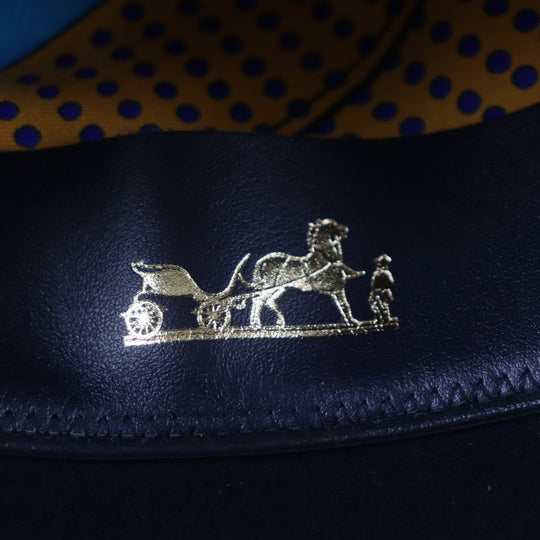 HERMES hat Outer: 100% wool, Part: 60% rayon, Part: 40% cotton, Lining: 100% silk, Leather part: cowhide Navy mens 56 Used Authentic