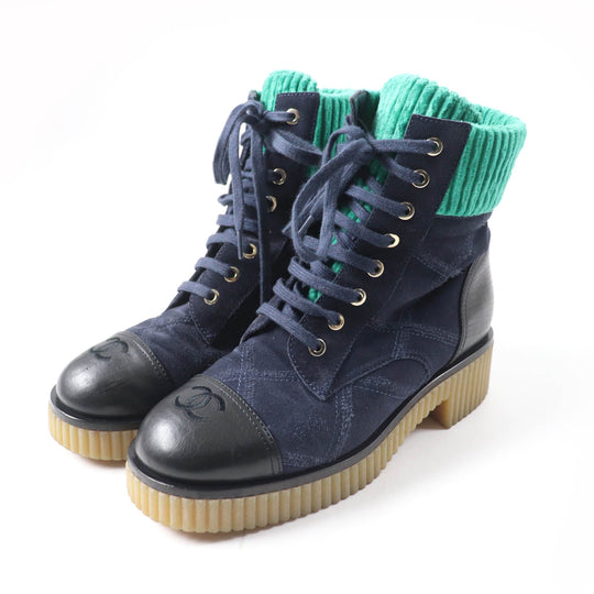 CHANEL short boots G36536 Main: suede leather, part: leather Navy green Women 37 Used Authentic