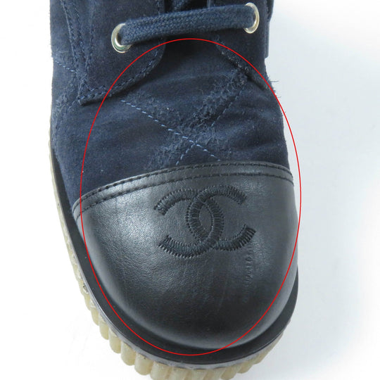 CHANEL short boots G36536 Main: suede leather, part: leather Navy green Women 37 Used Authentic