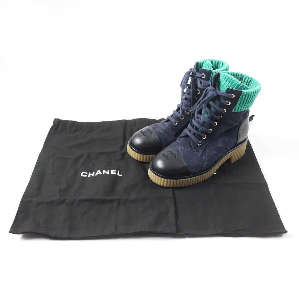 CHANEL short boots G36536 Main: suede leather, part: leather Navy green Women 37 Used Authentic