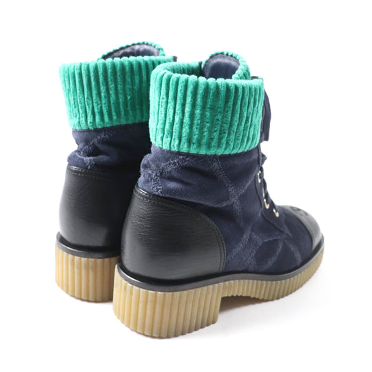 CHANEL short boots G36536 Main: suede leather, part: leather Navy green Women 37 Used Authentic