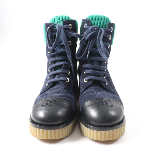 CHANEL short boots G36536 Main: suede leather, part: leather Navy green Women 37 Used Authentic