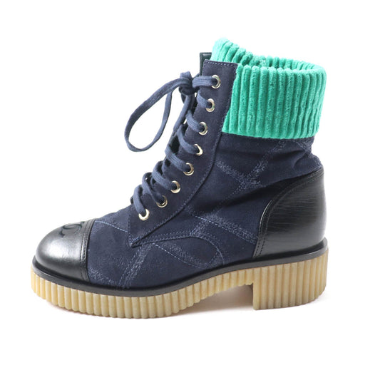 CHANEL short boots G36536 Main: suede leather, part: leather Navy green Women 37 Used Authentic