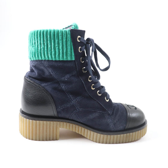 CHANEL short boots G36536 Main: suede leather, part: leather Navy green Women 37 Used Authentic