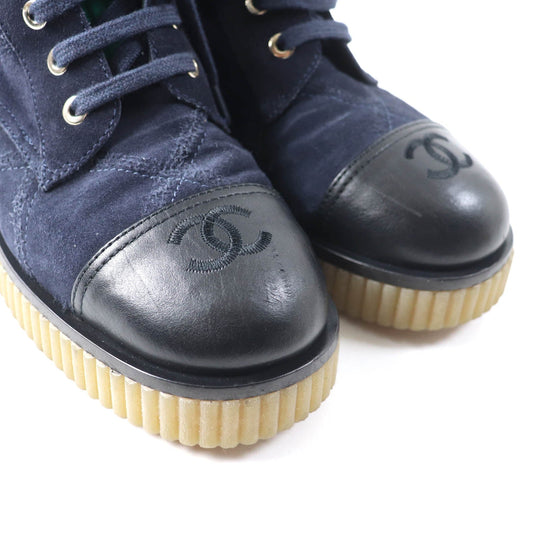 CHANEL short boots G36536 Main: suede leather, part: leather Navy green Women 37 Used Authentic