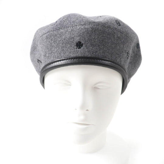 HERMES beret H212010N Outer: 100% cashmere, Part: Sheepskin, Part: 100% polyester, Lining: 65% rayon, Lining: 35% silk gray Women 57 Used Authentic