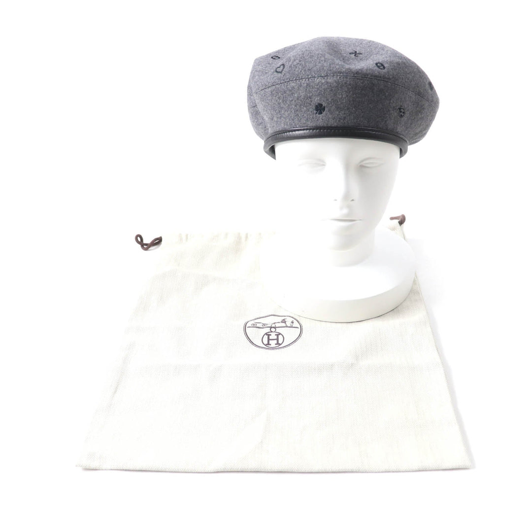 HERMES beret H212010N Outer: 100% cashmere, Part: Sheepskin, Part: 100% polyester, Lining: 65% rayon, Lining: 35% silk gray Women 57 Used Authentic