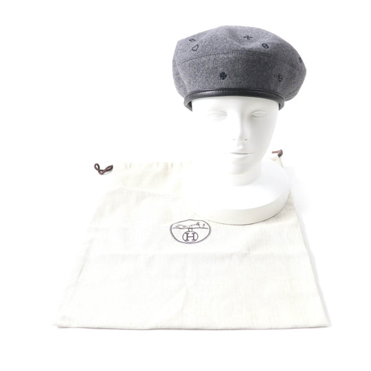 HERMES beret H212010N Outer: 100% cashmere, Part: Sheepskin, Part: 100% polyester, Lining: 65% rayon, Lining: 35% silk gray Women 57 Used Authentic