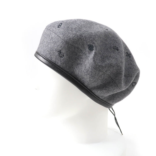 HERMES beret H212010N Outer: 100% cashmere, Part: Sheepskin, Part: 100% polyester, Lining: 65% rayon, Lining: 35% silk gray Women 57 Used Authentic