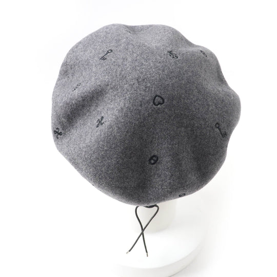 HERMES beret H212010N Outer: 100% cashmere, Part: Sheepskin, Part: 100% polyester, Lining: 65% rayon, Lining: 35% silk gray Women 57 Used Authentic