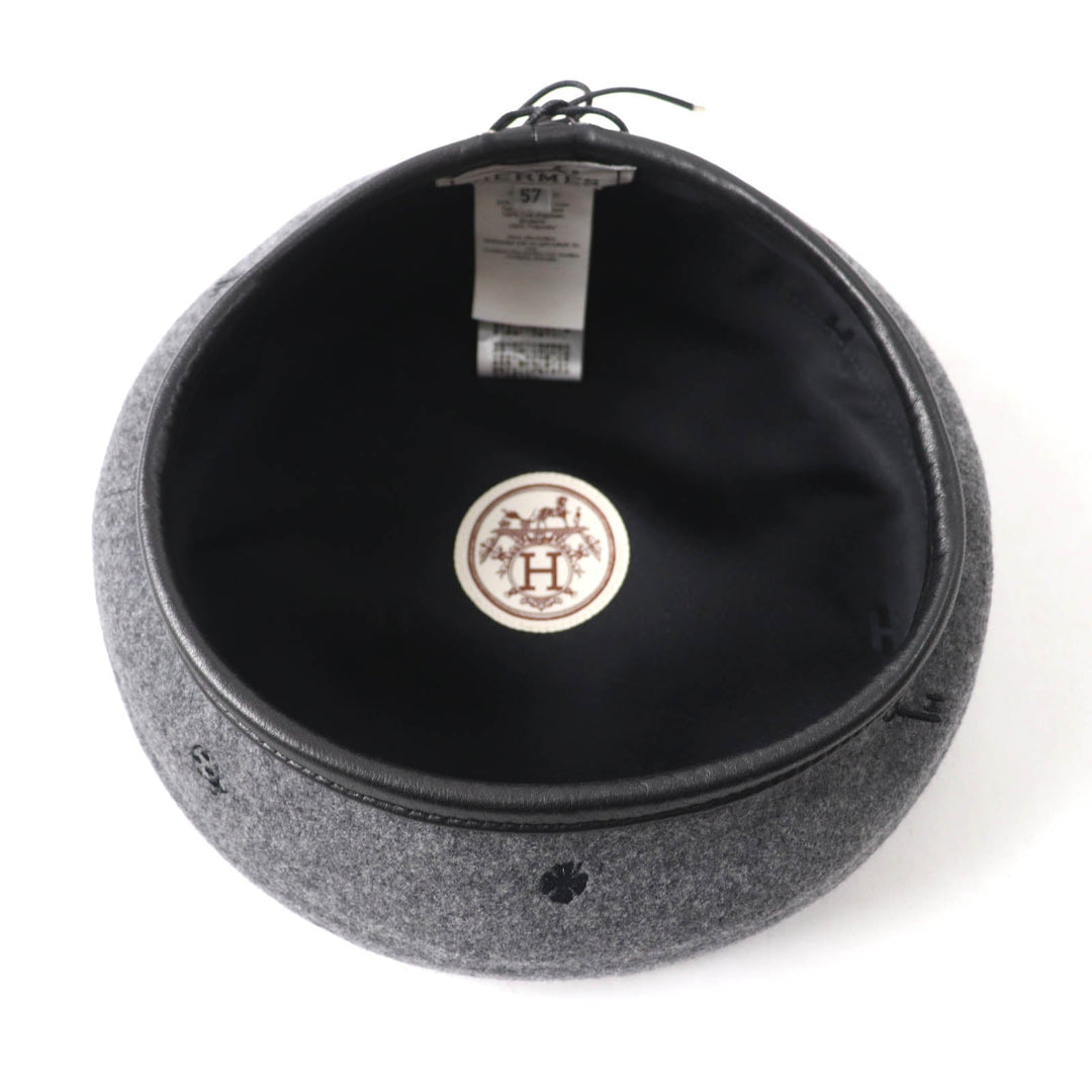 HERMES beret H212010N Outer: 100% cashmere, Part: Sheepskin, Part: 100% polyester, Lining: 65% rayon, Lining: 35% silk gray Women 57 Used Authentic