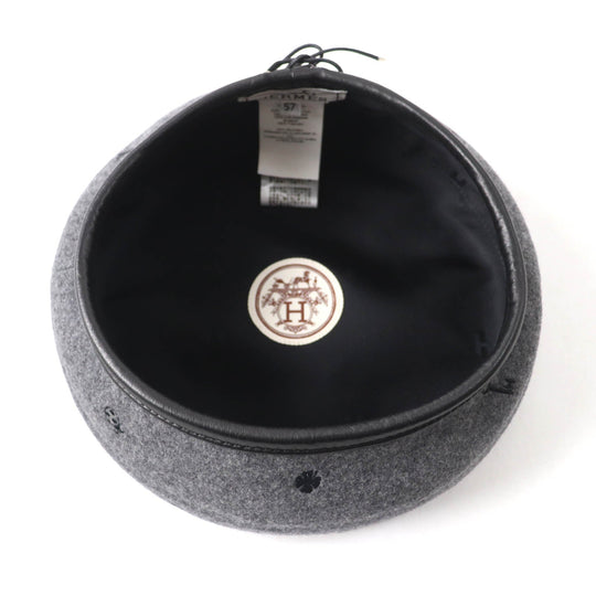 HERMES beret H212010N Outer: 100% cashmere, Part: Sheepskin, Part: 100% polyester, Lining: 65% rayon, Lining: 35% silk gray Women 57 Used Authentic