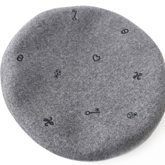 HERMES beret H212010N Outer: 100% cashmere, Part: Sheepskin, Part: 100% polyester, Lining: 65% rayon, Lining: 35% silk gray Women 57 Used Authentic