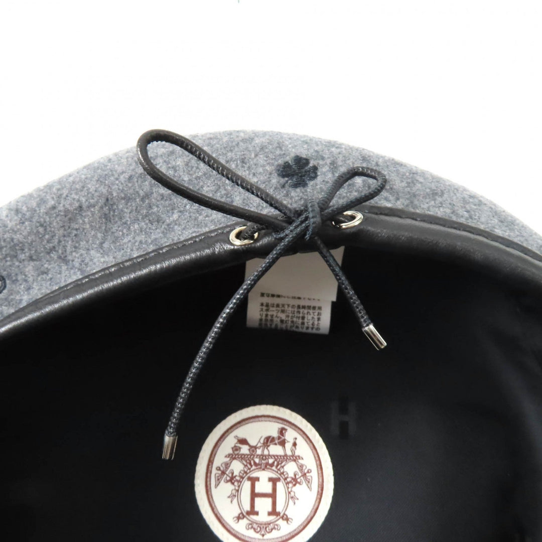 HERMES beret H212010N Outer: 100% cashmere, Part: Sheepskin, Part: 100% polyester, Lining: 65% rayon, Lining: 35% silk gray Women 57 Used Authentic