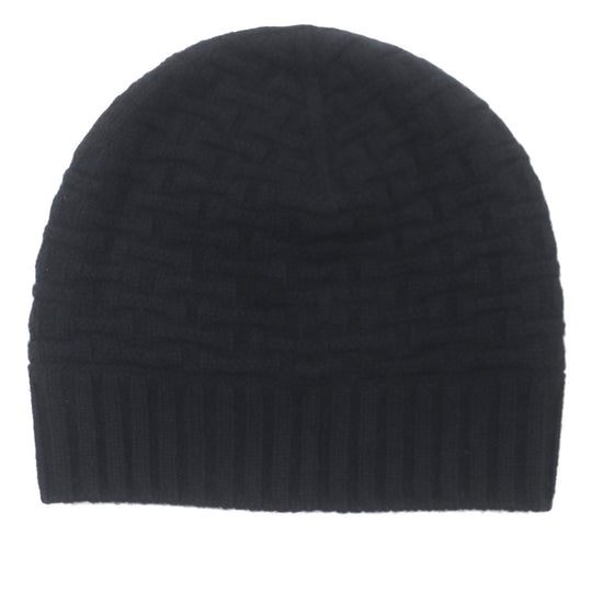 HERMES Knit cap Main: 100% cashmere black mens M Used Authentic