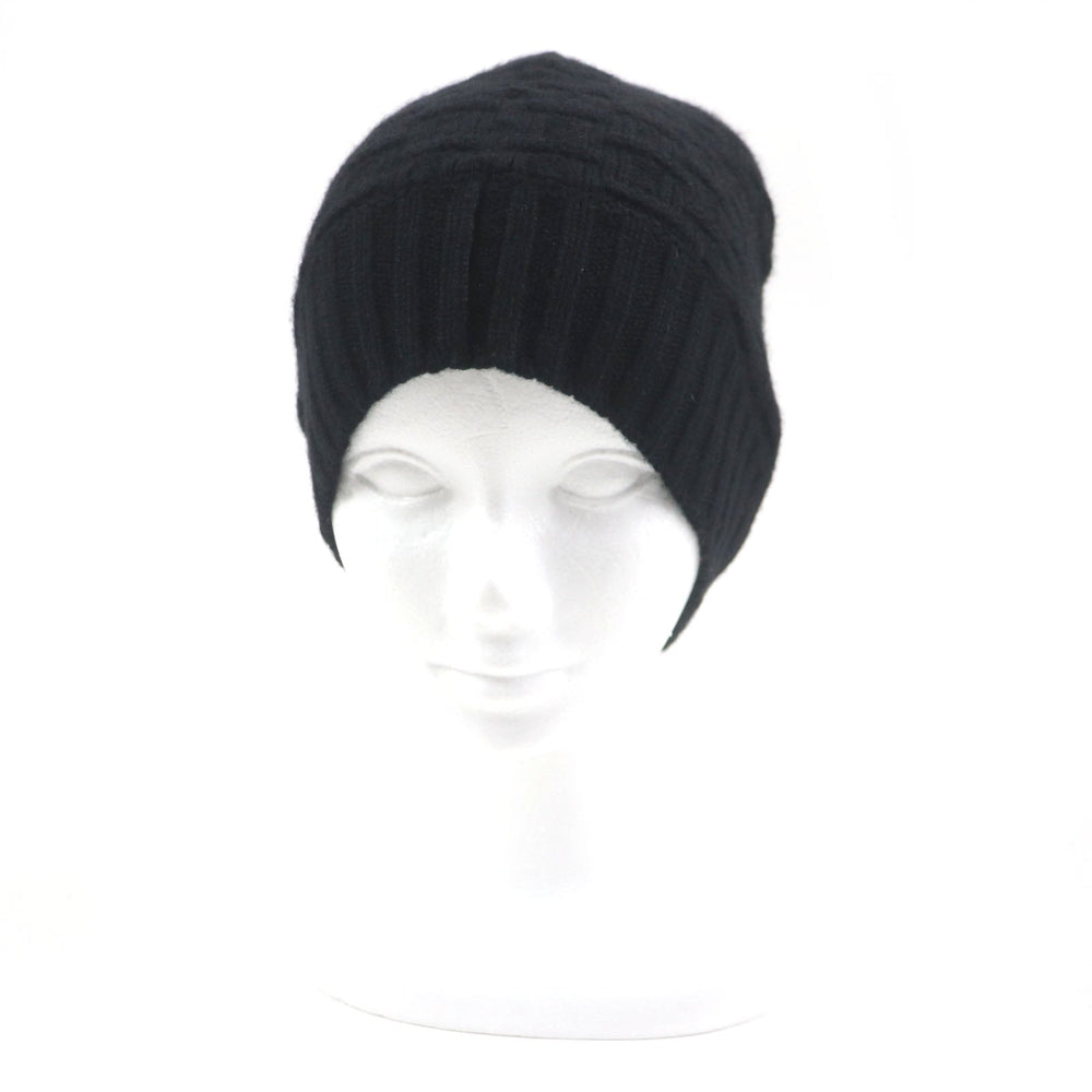 HERMES Knit cap Main: 100% cashmere black mens M Used Authentic