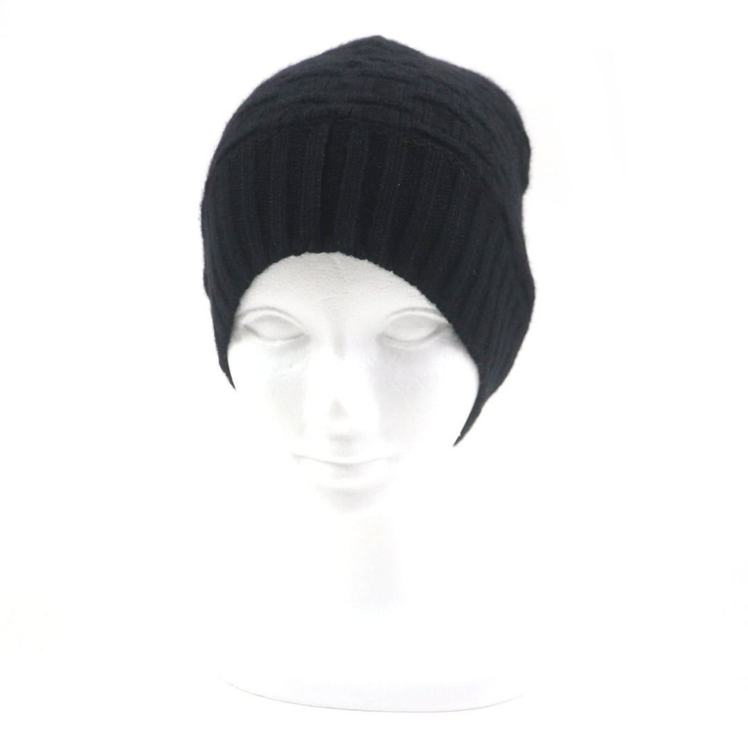 HERMES Knit cap Main: 100% cashmere black mens M Used Authentic