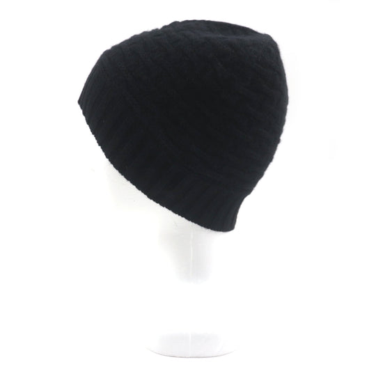 HERMES Knit cap Main: 100% cashmere black mens M Used Authentic