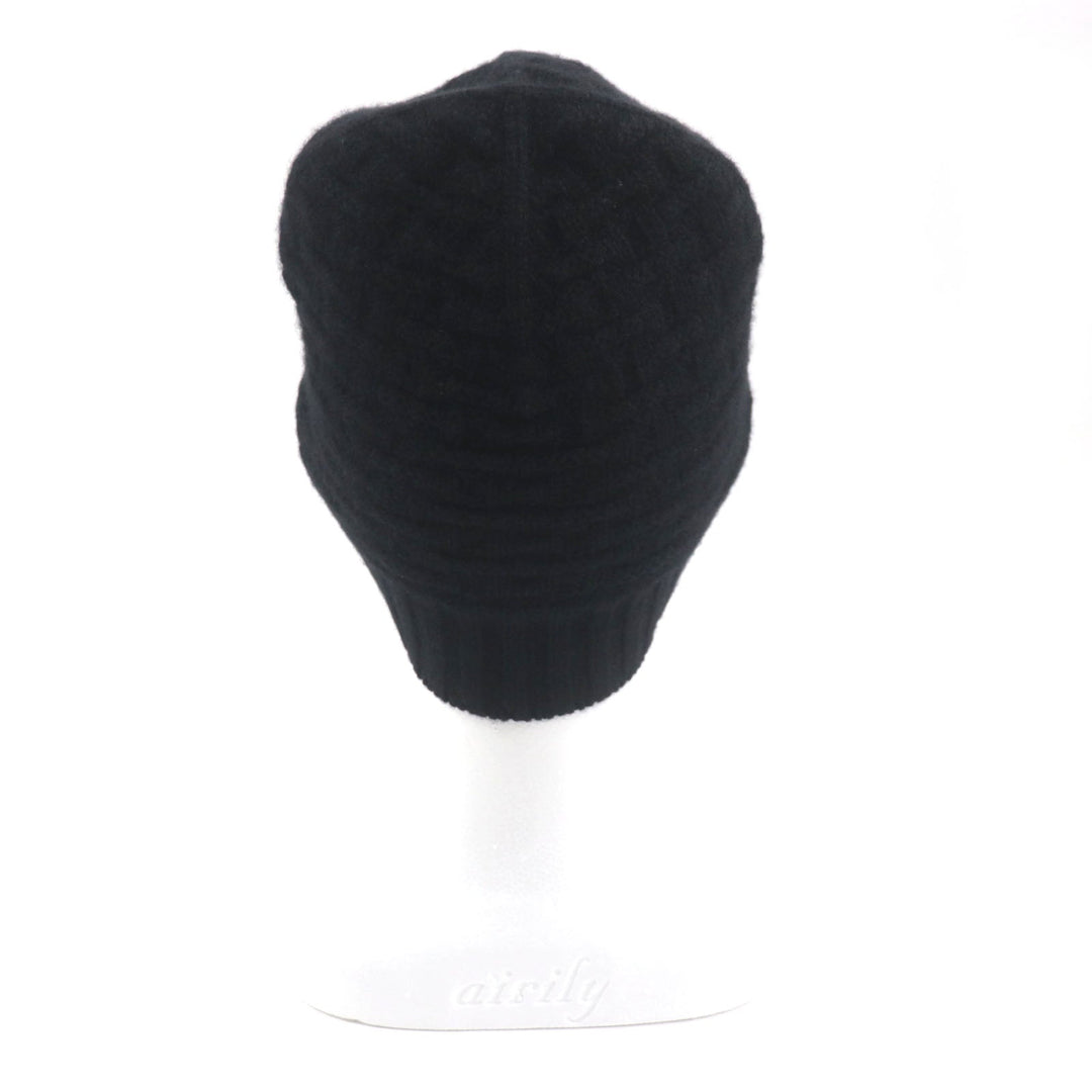 HERMES Knit cap Main: 100% cashmere black mens M Used Authentic