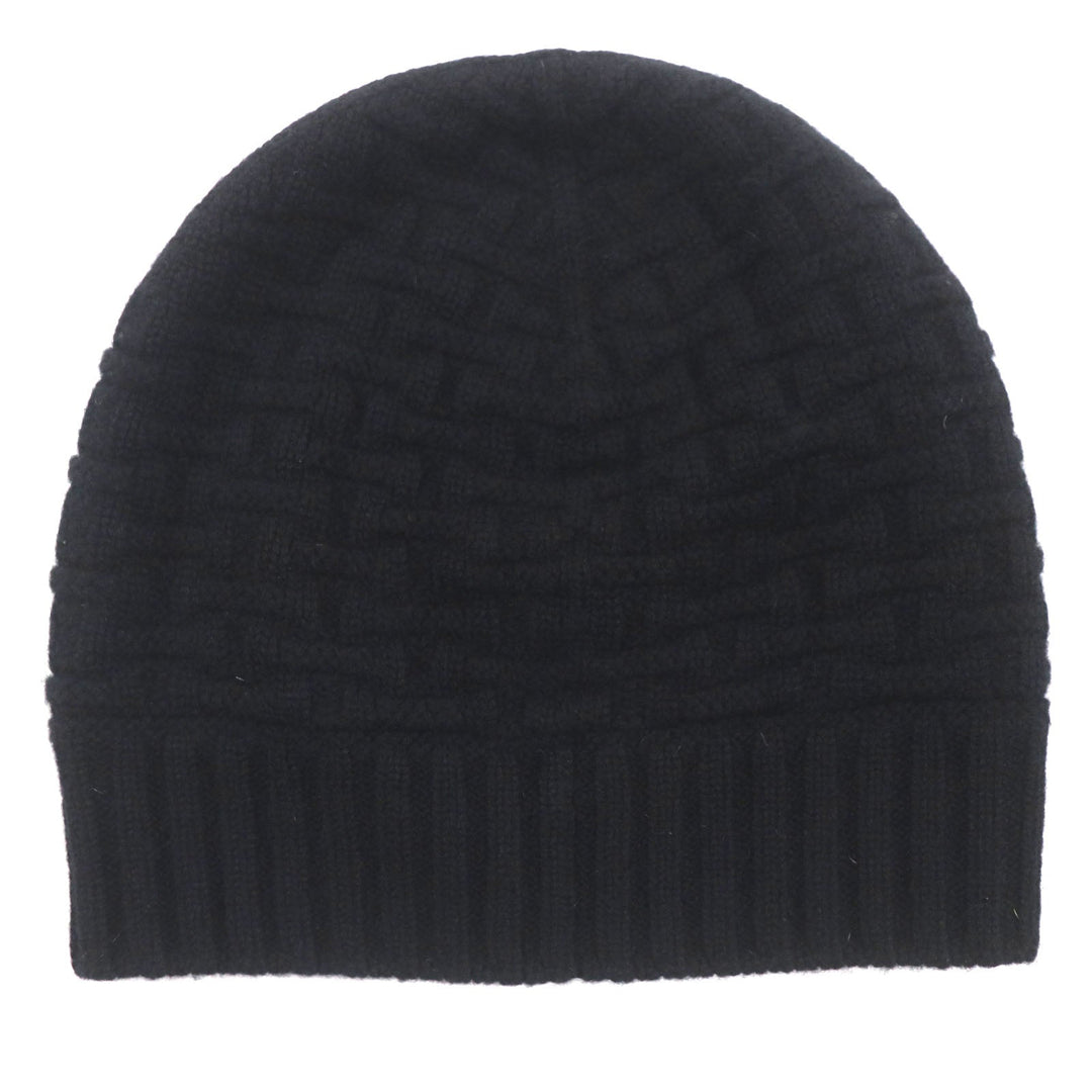 HERMES Knit cap Main: 100% cashmere black mens M Used Authentic