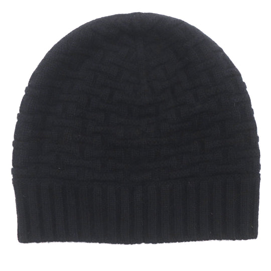 HERMES Knit cap Main: 100% cashmere black mens M Used Authentic