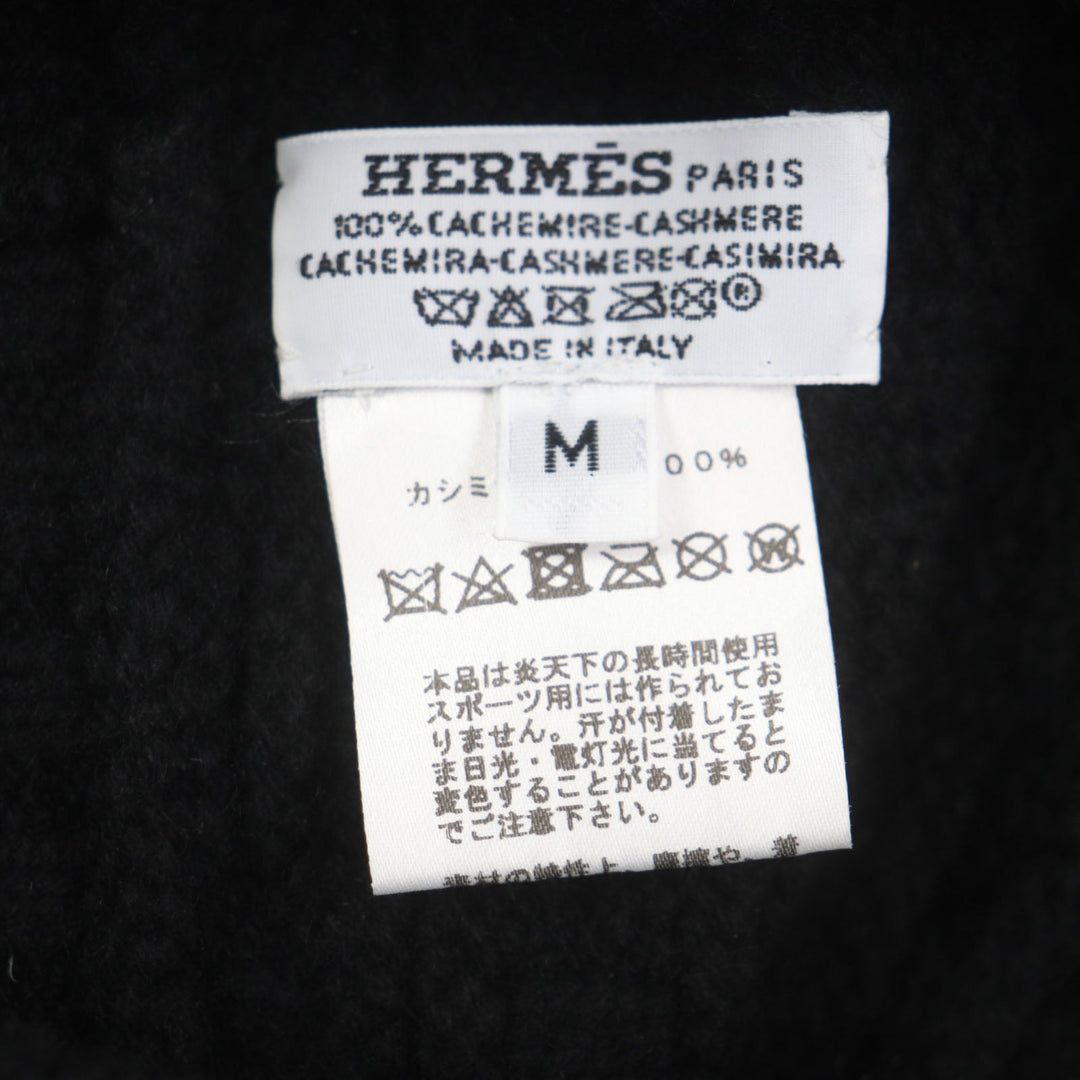 HERMES Knit cap Main: 100% cashmere black mens M Used Authentic