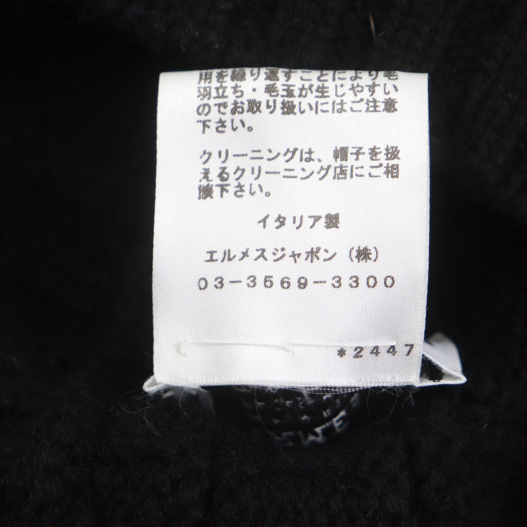 HERMES Knit cap Main: 100% cashmere black mens M Used Authentic