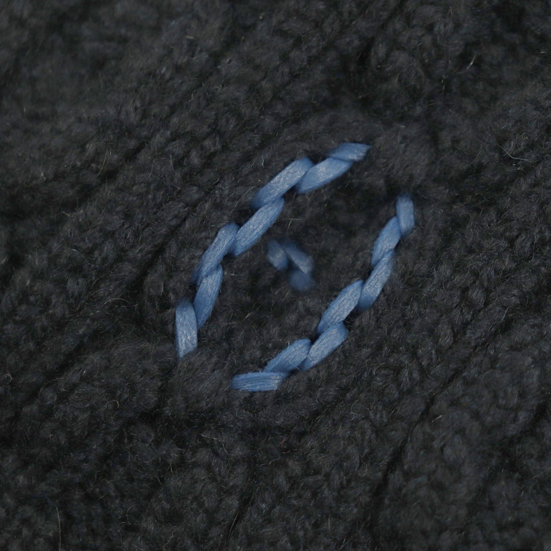 HERMES Knit cap H232073N Main: 100% cashmere, Leather part: Sheepskin Navy Tri-Maion mens L Used Authentic
