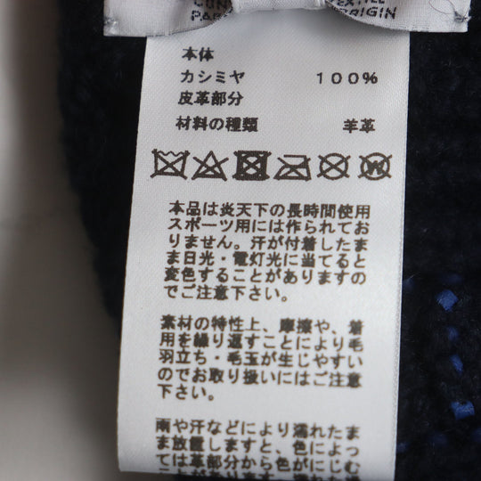 HERMES Knit cap H232073N Main: 100% cashmere, Leather part: Sheepskin Navy Tri-Maion mens L Used Authentic