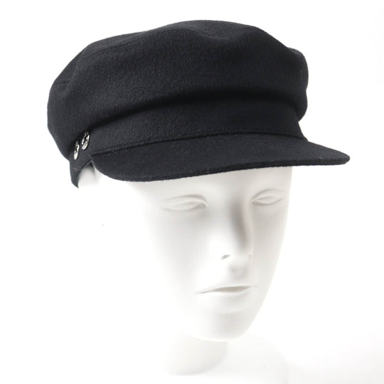 HERMES Casquette H222022N Outer: 100% cashmere, Lining: 65% rayon, Lining: 35% silk, Part: 56% cotton, Part: 44% rayon black Deauville Deauville Women 57 Used Authentic