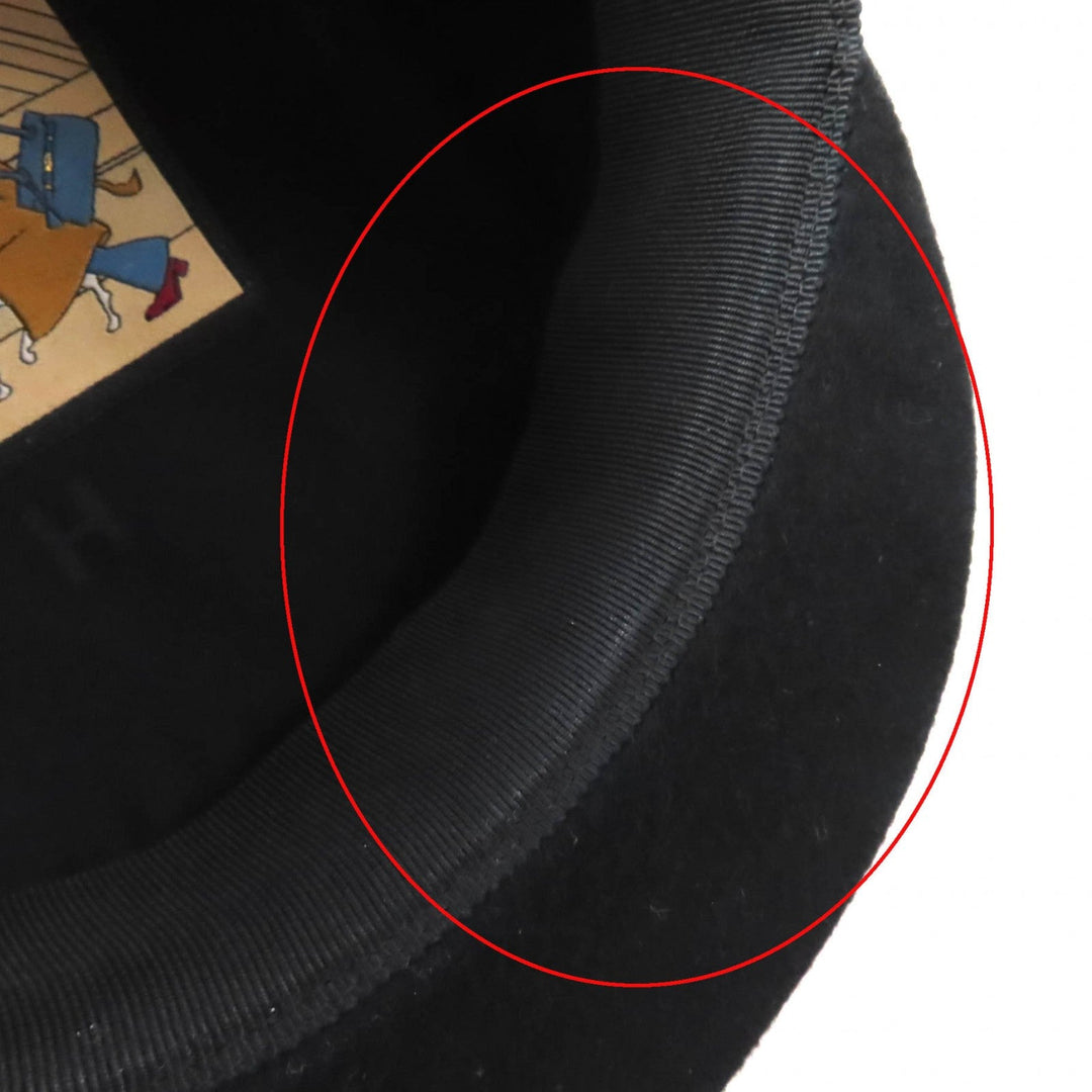 HERMES Casquette H222022N Outer: 100% cashmere, Lining: 65% rayon, Lining: 35% silk, Part: 56% cotton, Part: 44% rayon black Deauville Deauville Women 57 Used Authentic